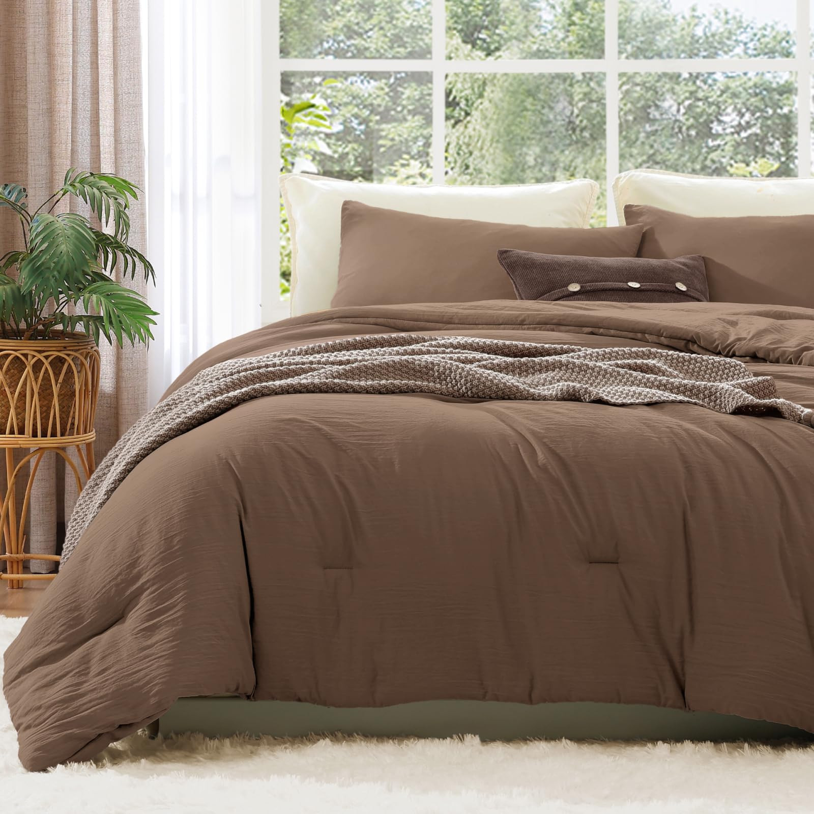 WRENSONGE King Size Comforter Set - 3 Pieces Brown Comforter Prewashed Soft Lightweight for All S... | Amazon (US)