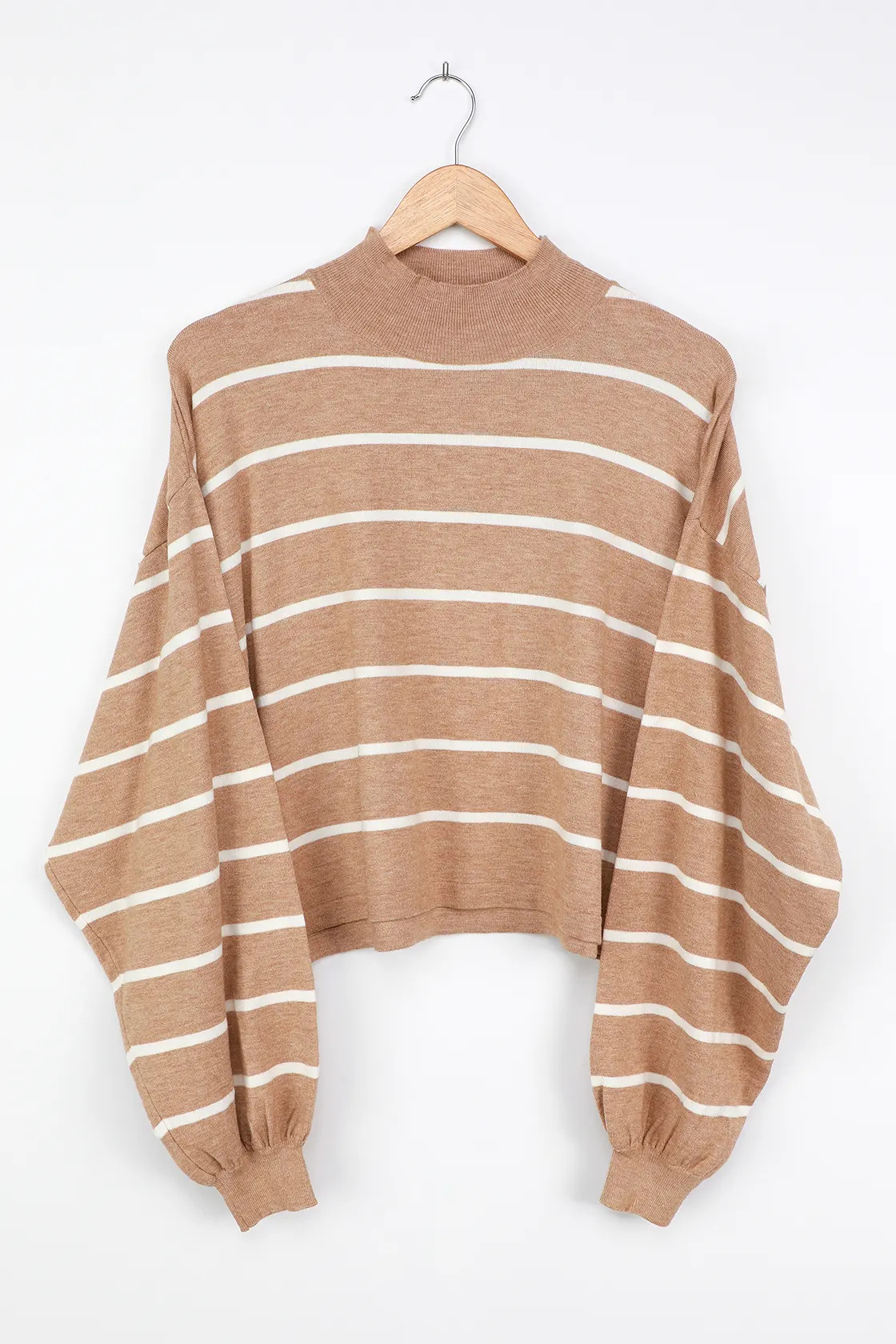 Cruising for Cozy Tan Striped Knit Balloon Sleeve Sweater | Lulus (US)
