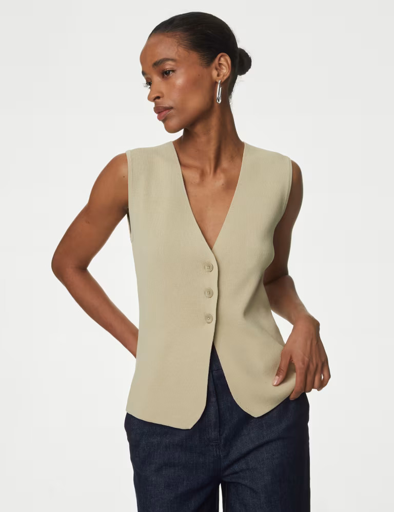 V-Neck Button Through Knitted Waistcoat | Marks & Spencer (UK)