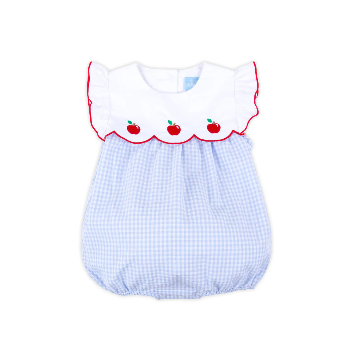 Apple Scalloped Light Blue Gingham Scalloped Bubble | Classic Whimsy