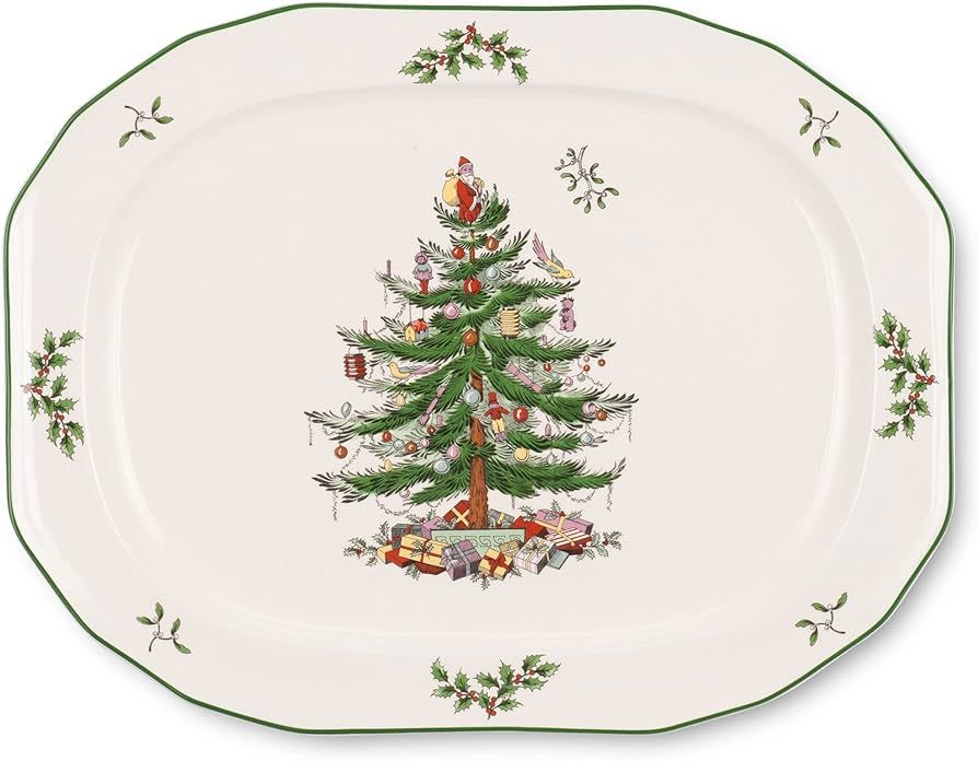 Spode Christmas Tree Sculpted Octagonal Platter, 14-Inch Large Serving Tray for Meats, Cheeses, a... | Amazon (US)