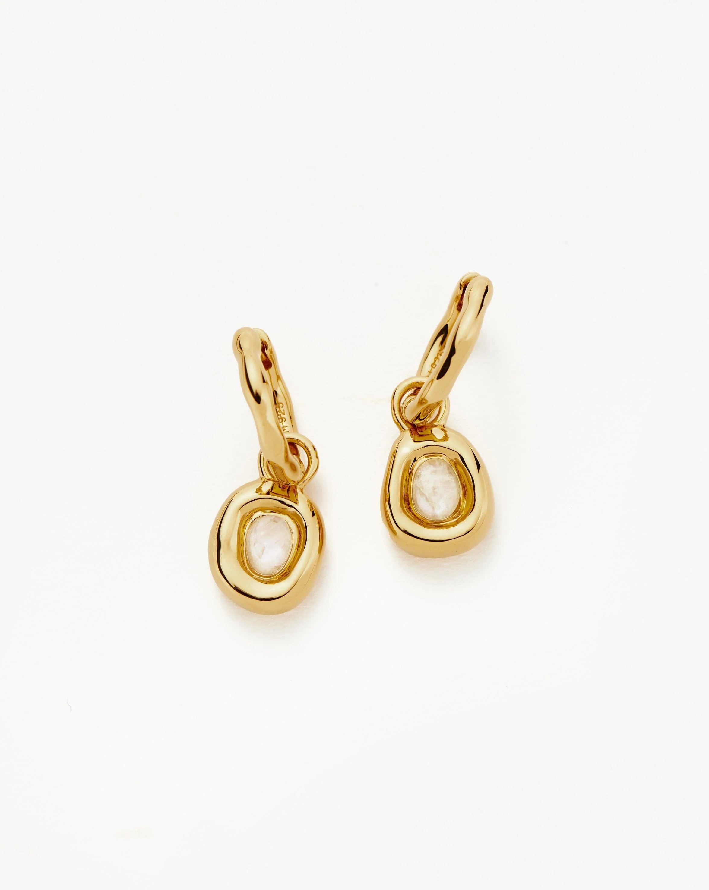 Molten Gemstone Charm Mini Hoop Earrings | 18ct Gold Plated Vermeil/Rainbow Moonstone Earrings | Missoma