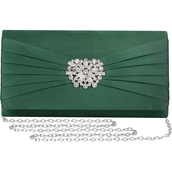 Evening Bags For Women Pleated Satin Rhinestone Brooch Prom Clutch Purse With Detachable Chain St... | Walmart (US)
