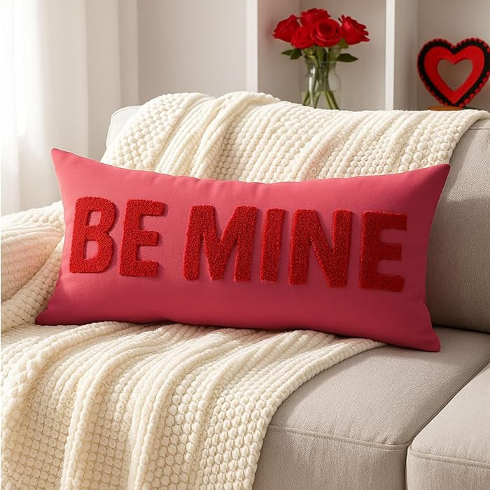 Peryiter Be Mine Letter Pillow Cover Valentine's Day Home Decor 12 x 24 Inch Towel Embroidery Rec... | Amazon (US)