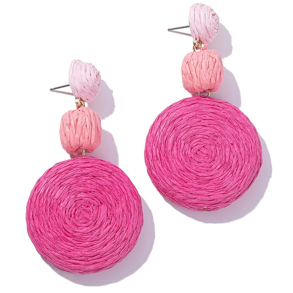 Statement Raffia Boho Round Dangle Ball Earrings - Cute Handmade Summer Bohemian Dangling Jewelry... | Amazon (US)