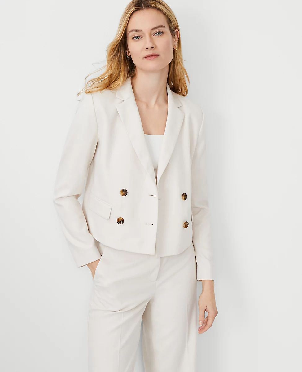 The Petite Cropped Double Breasted Blazer in Textured Stretch | Ann Taylor (US)