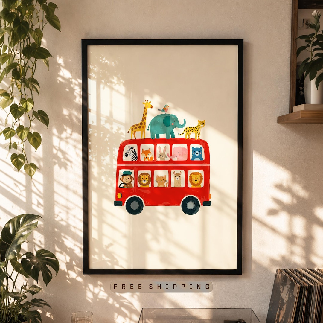 Nursery Animal Framed Poster, Baby Room Decor, Safari Bus Wall Art, Toddler Room Print - Etsy | Etsy (Global)