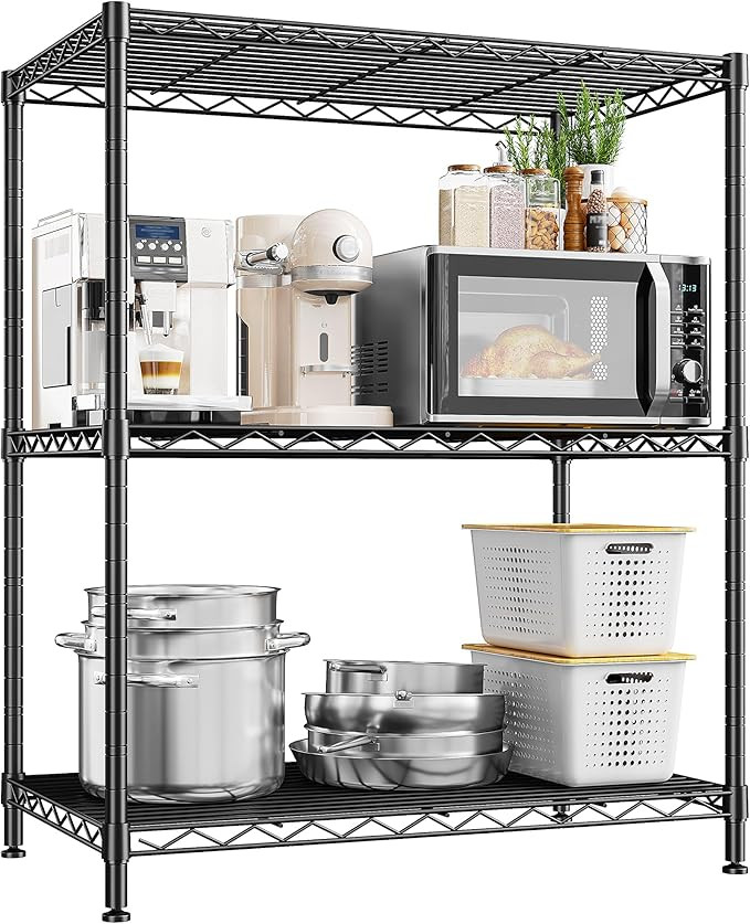 3 Tier Storage Shelves Metal Shelving Unit,Adjustable Wire Rack Pantry Kitchen Shelves,Small Shel... | Amazon (US)