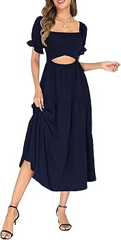 Mokayee Womens Summer Short Sleeve Ruffle Tiered Square Neck A Line Cutout Flowy Vacation Beach M... | Amazon (US)