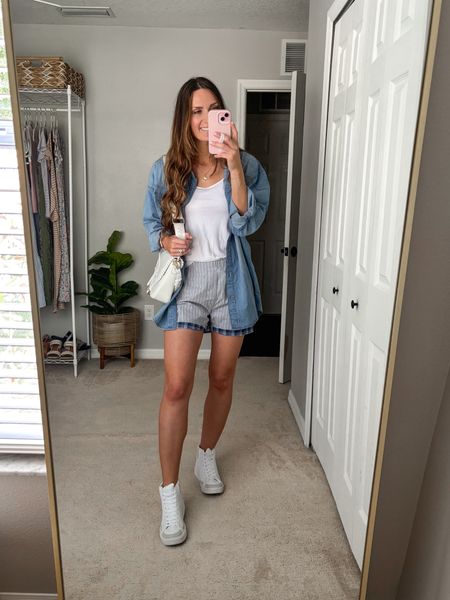 Twist on the boxer short trend!
Wear 2 at the same time. Turn one inside out, put it inside the other & fold up the hem!

**sizing
Boxer shorts: small, these fit tts for me
White cami: small, fits tts
Denim button up shirt: small, fits oversized, I couldn’t sized down one
White High top sneakers: 8.5, these fit tts for me 

#walmartfashion #springoutfit #walmartoutfit #affordablefashion

#LTKfindsunder50 #LTKstyletip #LTKSeasonal