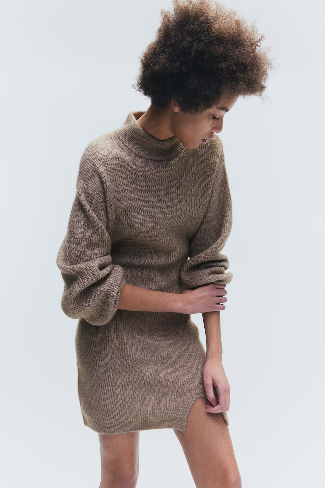 Knit Mock Turtleneck Dress - Beige - Ladies | H&M US | H&M (US + CA)