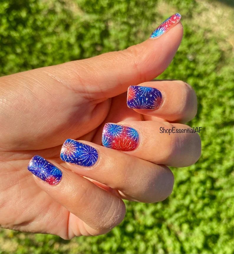 Independence Day Fireworks - Glitter / Nail Wraps / Nail Strips / Nail Stickers | Etsy (US)