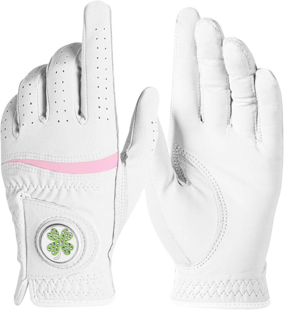 Womens Golf Glove with Clover Ball Marker 1 Pack, All Weather Grip Microfiber & Leather Gloves fo... | Amazon (US)