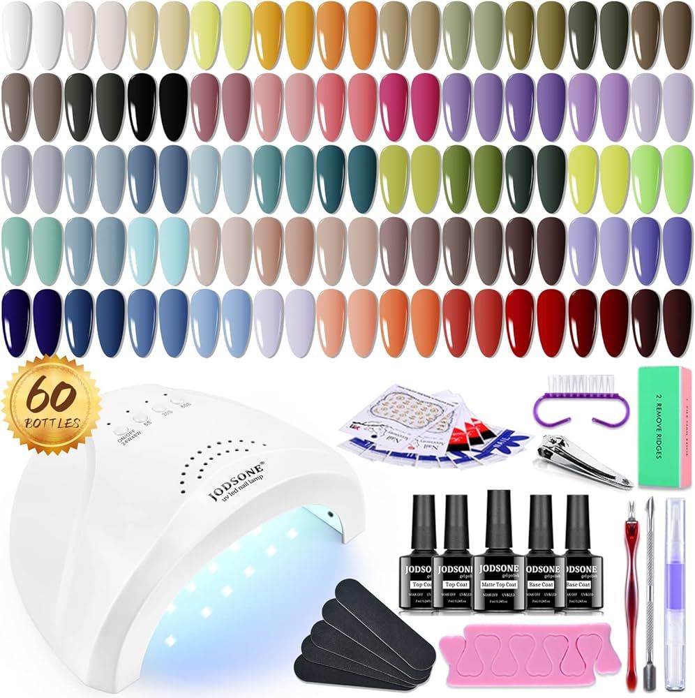 JODSONE 60 PCS Gel Nail Polish Kit with U V Light 55 Colors No Wipe Beautiful Colors Nail Gel Pol... | Amazon (US)