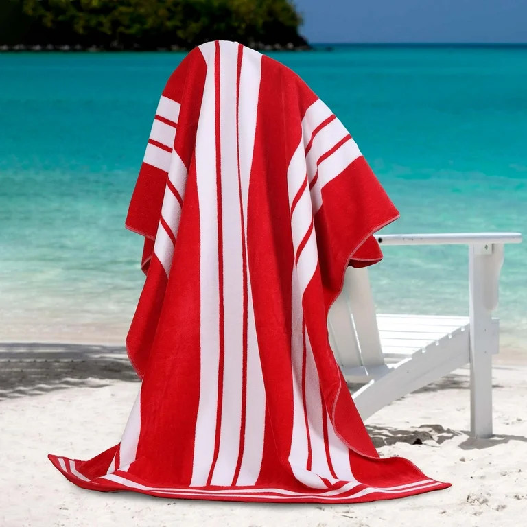 Superior Juego de 2 Toallas de Playa Extragrandes de Algod\u00f3n a Rayas, 34" x 64", Rojo | Walmart (US)