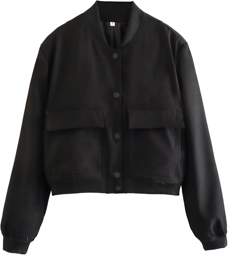 Zodazoqg Women's Cropped Bomber Jacket Long Sleeve Lightweight Casual Button Down Baseball Varsit... | Amazon (US)