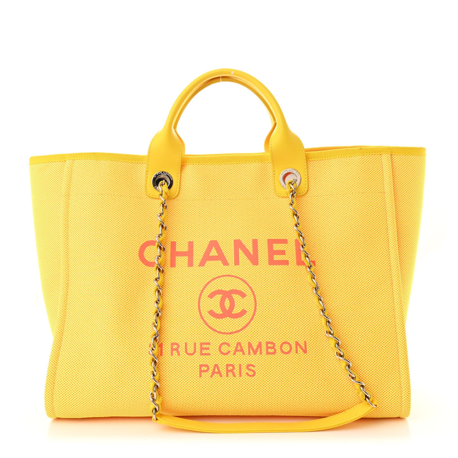 Mixed Fibers Calfskin Deauville Medium Tote Yellow Orange | FASHIONPHILE (US)