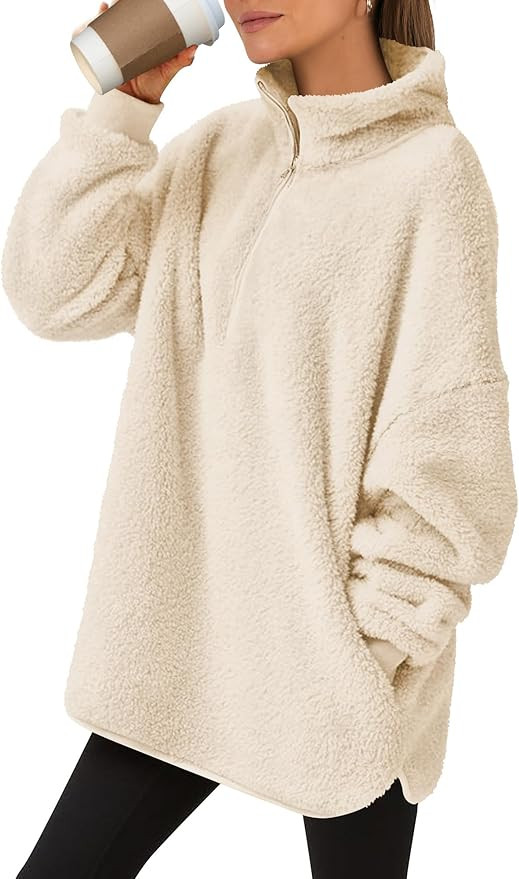 ANRABESS Women's Sweatshirt Sherpa Fuzzy Fleece Zip Up Hoodies Cozy Pullover Soft Sweaters Tops 2... | Amazon (US)