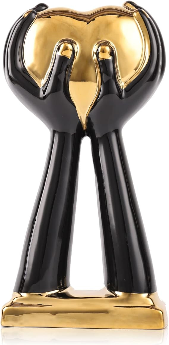 QIANLING Heart Hands Sculpture Home Decor, Modern Black Gold Decor Ceramic Love Heart Statue, Mod... | Amazon (US)