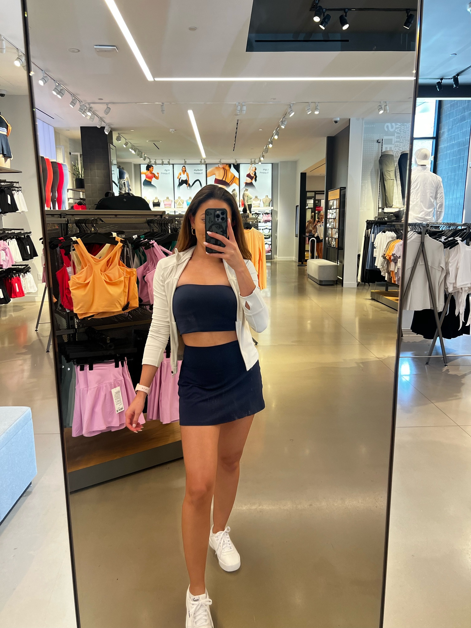 Wearing a 4 in the cropped jacket in bone. Also wearing a size 4 in the align mini skirt in navy! Wearing an XS in the WunderMost tube top in navy as well  

#LTKSeasonal #LTKFindsUnder100 #LTKSummerSales