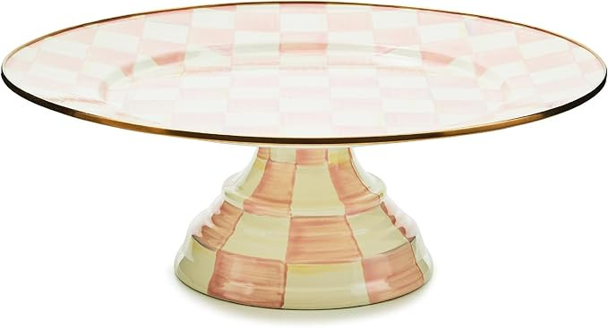 MACKENZIE-CHILDS Enamel Pedestal Platter, Round Cake Stand, Large, Pink-and-White Rosy Check | Amazon (US)