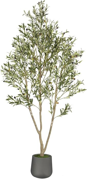 Olive Trees Artificial Indoor, 7FT Tall Faux Olive Tree with Gray Tall Planter, Artificial Plants... | Amazon (US)