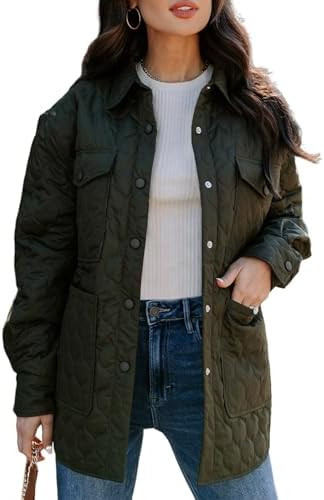 EVALESS Quilted Jackets for Women Lightweight Long Sleeve Button Down Puffer Jacket Warm Winter C... | Amazon (US)