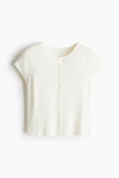 H & M - Short-Sleeved Fine-Knit Cardigan - White | H&M (US + CA)