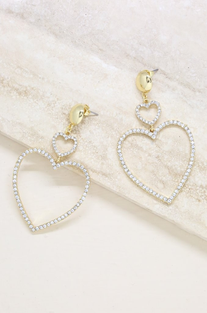 Double Heart Crystal Drop 18k Gold Plated Earrings | Ettika