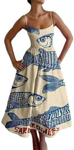 OSCORP Womens Spaghetti Strap Midi Dress A Line Flowy Summer Sundress Graphic Print Casual Beach ... | Amazon (US)