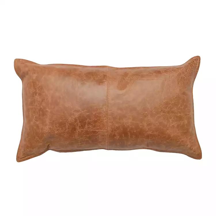 Chestnut Brown Distressed Leather Lumbar Pillow | Kirkland's Home