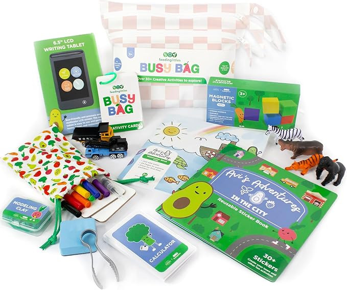 Feeding Littles Busy Bag by BapronBaby (Pink Checkerboard) - Toddler Travel Activity Kit, Restaur... | Amazon (US)