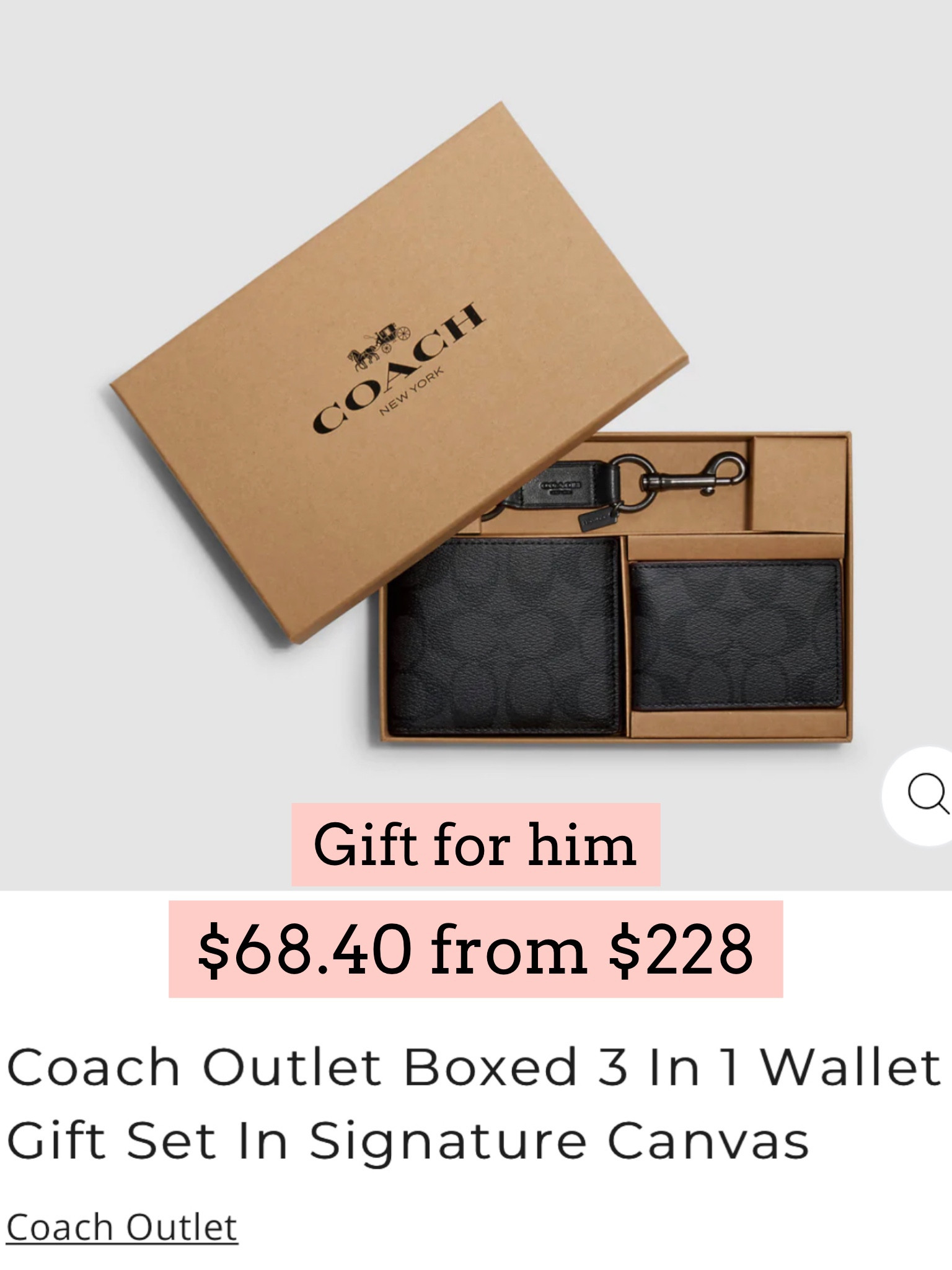 Coach Outlet Boxed 3 In 1 Wallet Gift Set