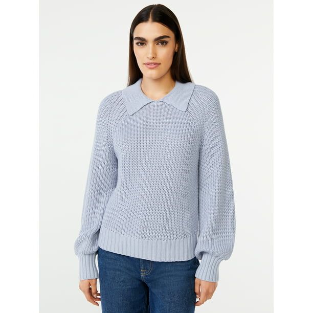 Free Assembly Women’s Polo Sweater with Long Raglan Sleeves - Walmart.com | Walmart (US)