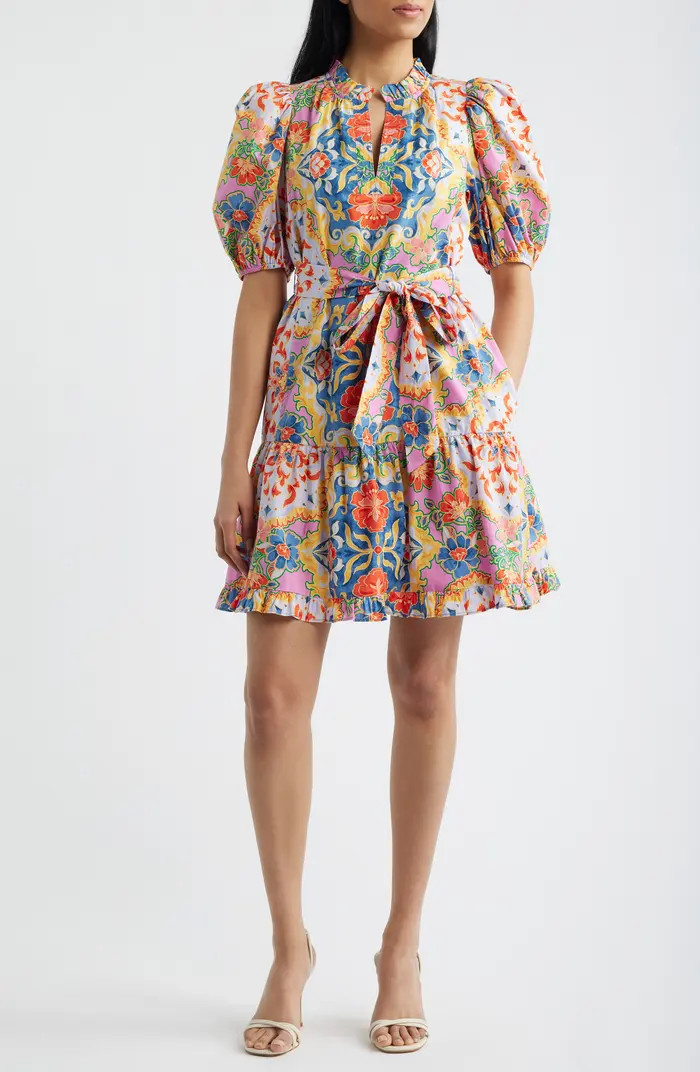 Puffy Sleeve Print Minidress | Nordstrom