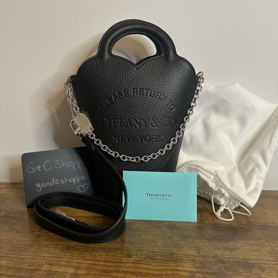New Tiffany & Co. Viral Black Leather Heart Top Handle Crossbody Tote Handbag | eBay US