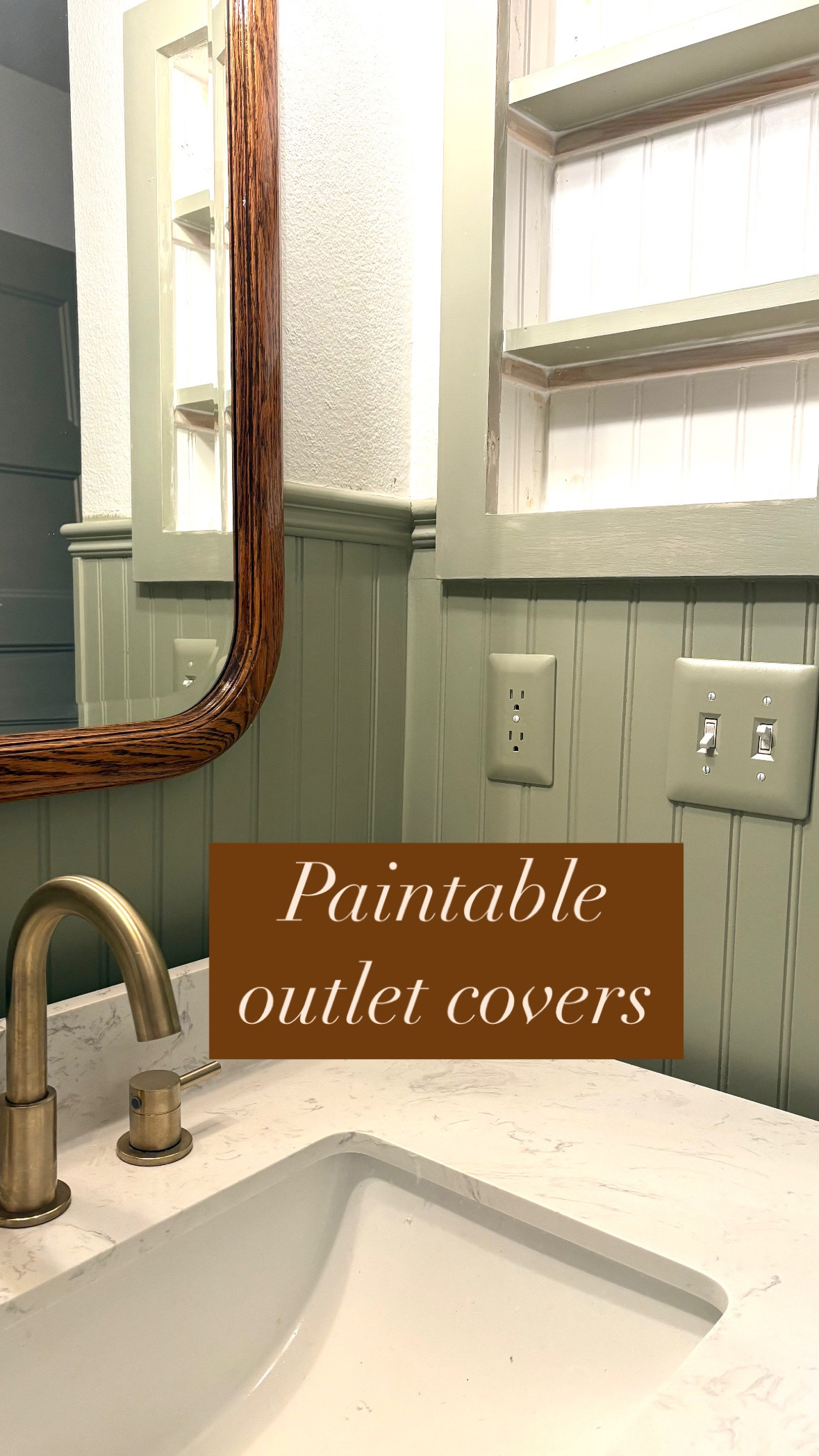 One easy way to elevate your rooms…paintable outlet covers!

#tayloredhome #tayloredhomedesign #remodel #finishwork #90shome #beadboard #beadboardwall #chairrail #sherwinwilliams #sveltesage #painting #bathroomremodel #bathroomrenovation #bathroomreno #bathroomrefresh light switch toggle cover, outlet cover, plug cover, 

#LTKHome #LTKFindsUnder50