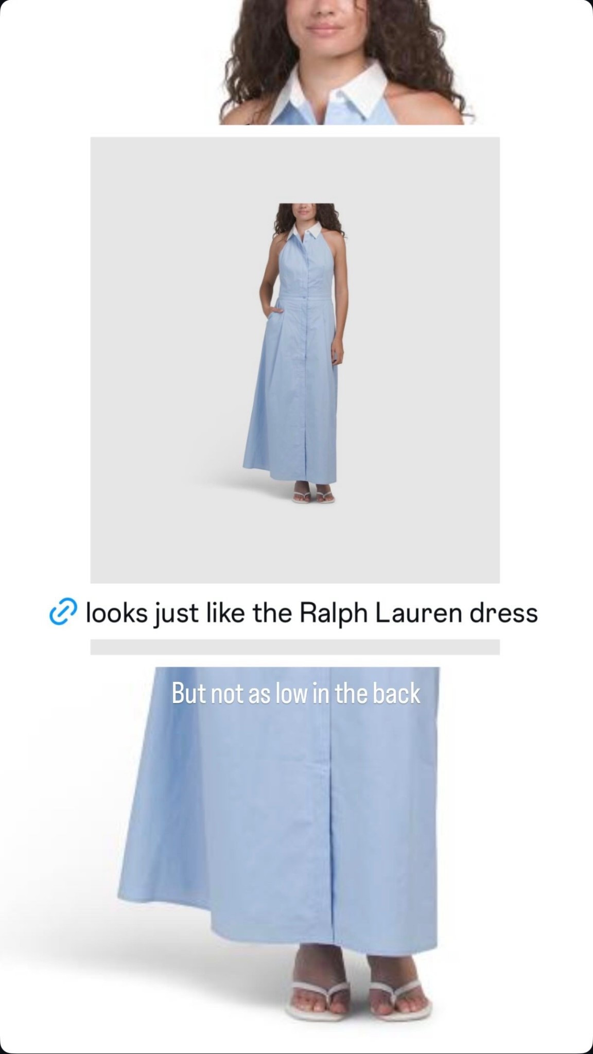 This dress looks just like Ralph Lauren, but the back is mid as low. Cotton And only $35! 
