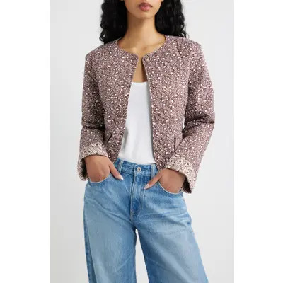 Hill House Home Rowan Cropped Cotton Jacket in Ditsy Thistle Brown at Nordstrom, Size X-Small | Nordstrom