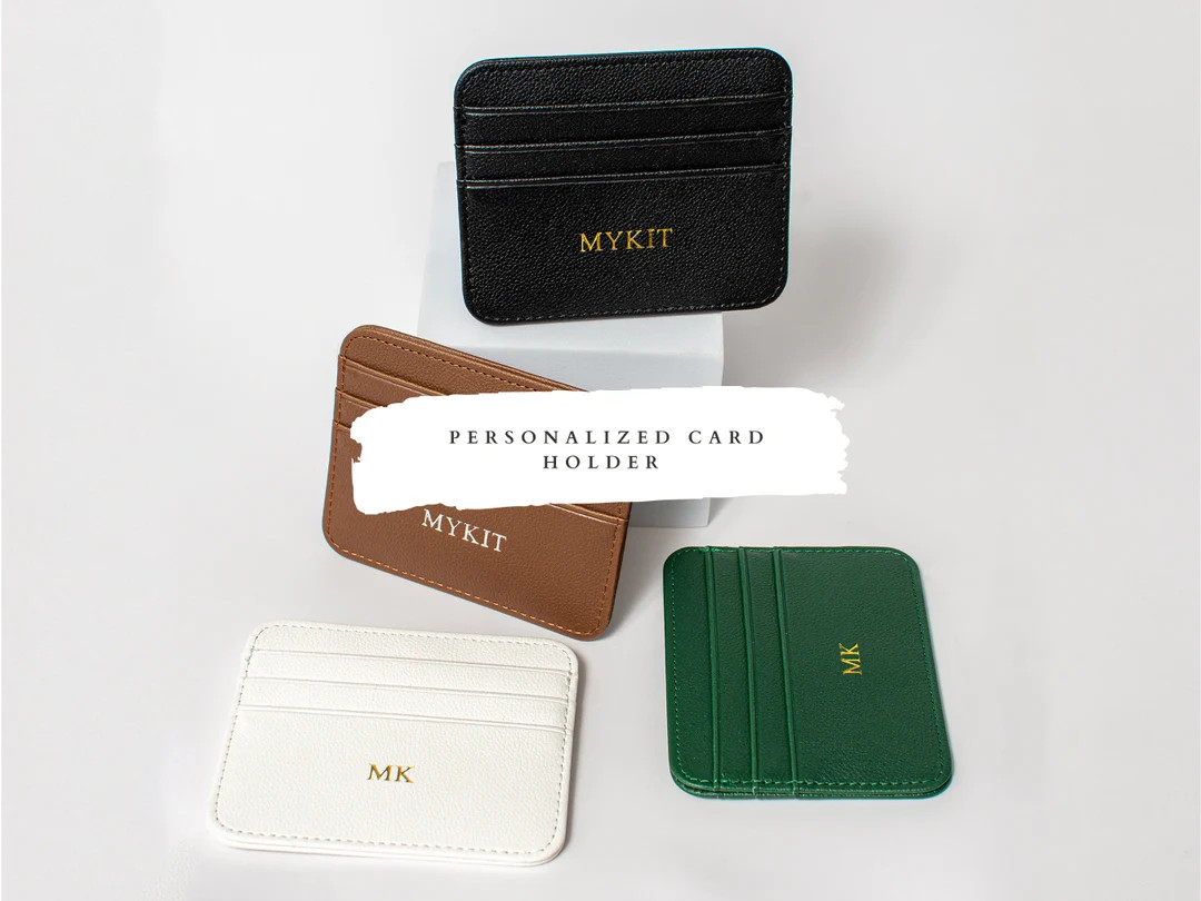 Handmade Personalised Monogram Card Holder, Vegan Leather Wallet, Slim Minimalistic Custom Emboss... | Etsy (US)