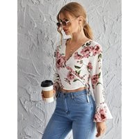 Cute Women Blouse| Tops| Shirt| Wrap Tie Side Floral Crop Top| Tops For Women| Gift Summer | Etsy (US)