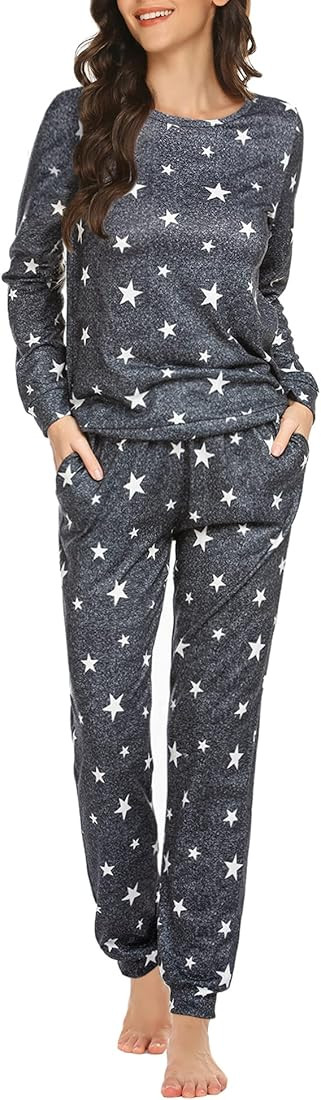 Ekouaer Womens Pajama Set Long Sleeve Sleepwear Star Print Nightwear Soft Pjs Lounge Sets with Po... | Amazon (US)