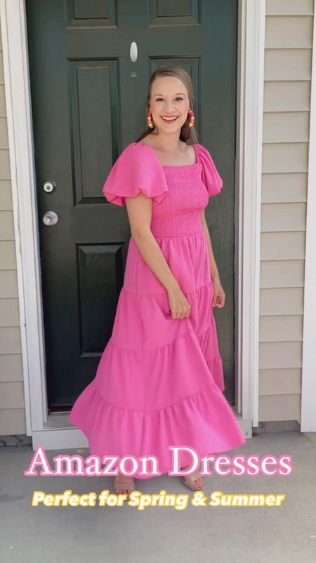 Amazon summer dresses that I absolutely adore 🥰 I love this pink long tiered puff sleeve dress on Amazon! It would be perfect for a wedding guest dress option! I also am obsessing over this Ric rac dress on Amazon that comes in several color options!! This dress is perfect for resort wear, beach vacation, beach dress or wedding dress option!! 