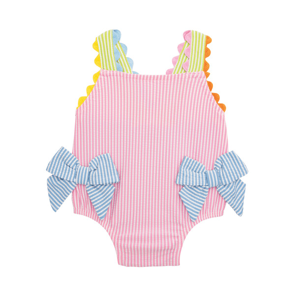 Seersucker Bow Baby Swimsuit | Mud Pie
