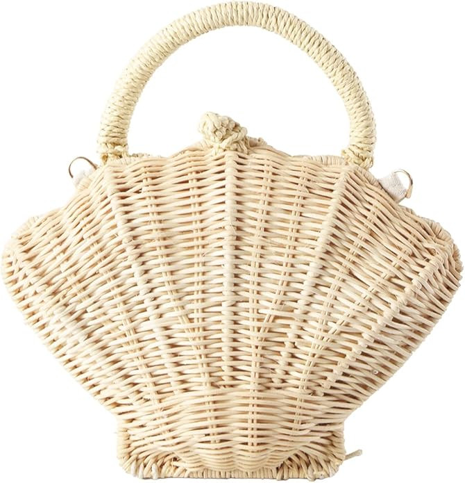 Women Summer Seashell Shape Straw Clutch Purse Woven Handbag Rattan Crossbody Bag for Beach Weddi... | Amazon (US)