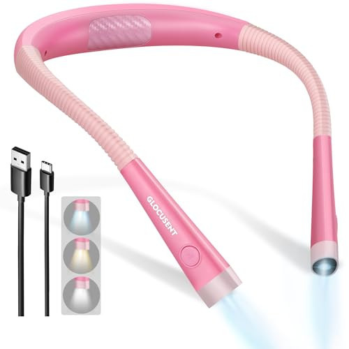 Glocusent Book Light, 3-Color & 6-Brightness Reading Light, Bendable Neck Light, 80-hr Lasting Rechargeable Book Light, Perfect Reading Lights for Books in Bed, Knitting, Book Lovers Gifts - 1Pack | Amazon (US)
