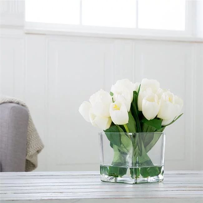 Pure Garden Tulip Floral Arrangement with Glass Vase, Cream | Walmart (US)