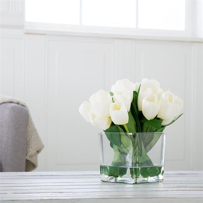 Pure Garden Tulip Floral Arrangement with Glass Vase, Cream - Walmart.com | Walmart (US)