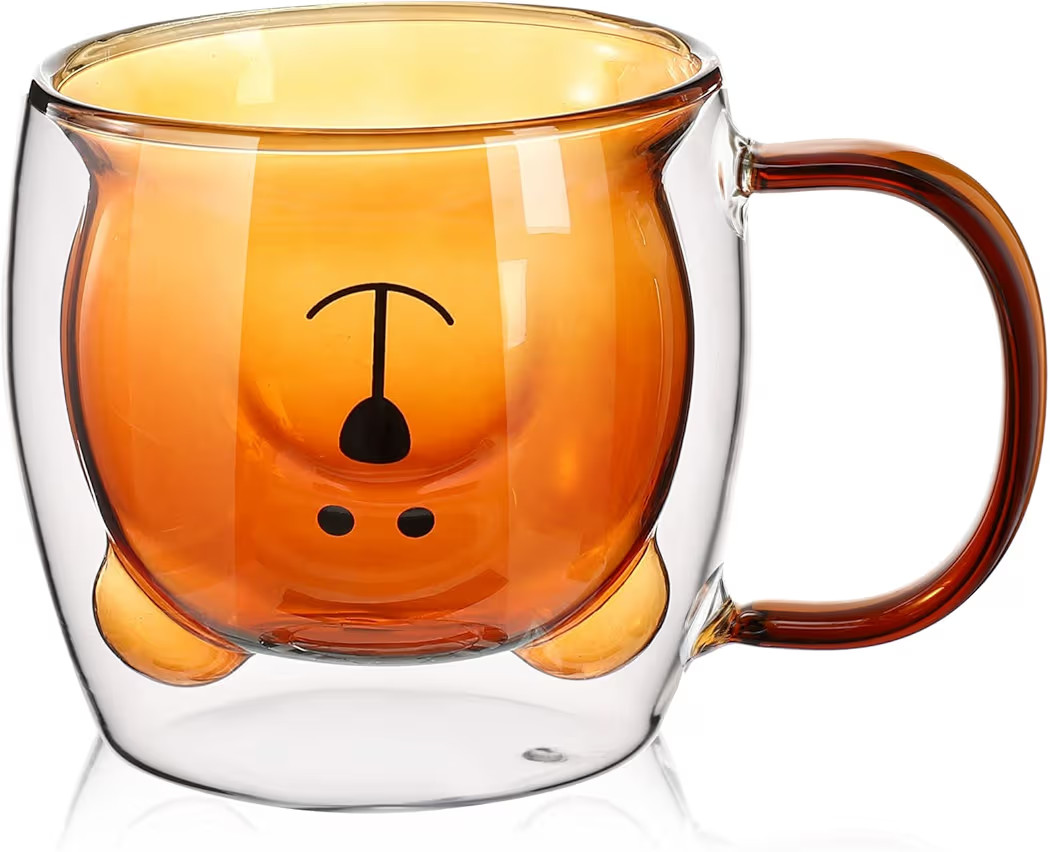 Patelai Cute Bear Tea Cup Double Wall Glass Milk Coffee Bear Mug with Handle Insulated Espresso C... | Amazon (US)