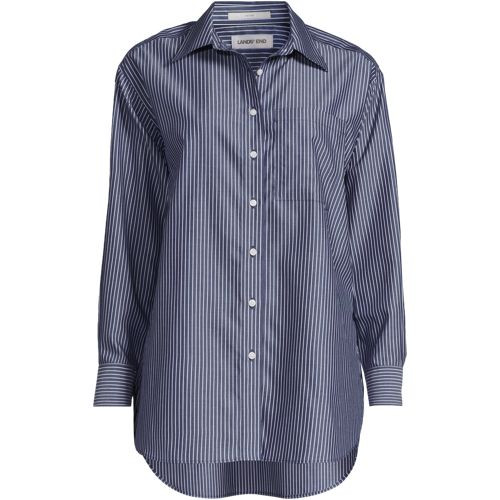Women's Oversized No Iron Tunic with Statement Collar Shirt - Lands' End - Brown - M | Lands' End (US)